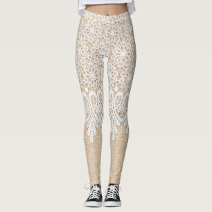 Leggings Dentelle blanche ornementale, design de tissu.