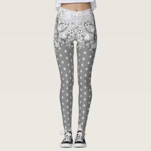 Leggings Dentelle en céramique gris clair et flocon de neig