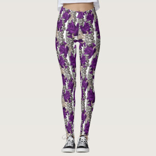 Leggings Dentelle fleurie Abstraite violette rose vintage