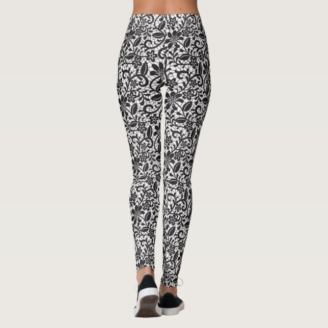 Leggings Dentelle florale noire et blanche (Dos)