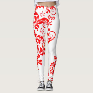 Leggings Dentelle florale rouge et blanche Conception asymé
