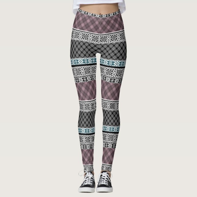 Leggings Dentelle patchwork noir et blanc (Devant)
