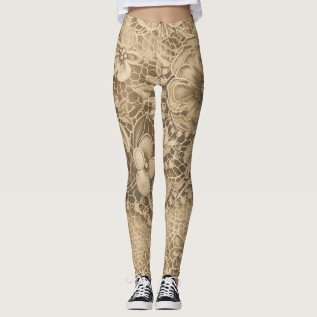 Leggings "Dentelle Vintage de crème riche" (Devant)