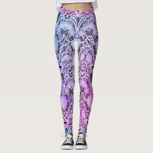 Leggings Dentelle vintage en violet et rose avec des touche