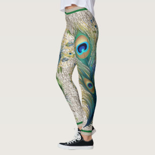 Leggings Dentelles Vintages et plumes de paon Boho