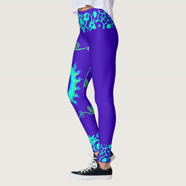 Leggings Dernière heure d'été élégant bleu week-end floral (Gauche)