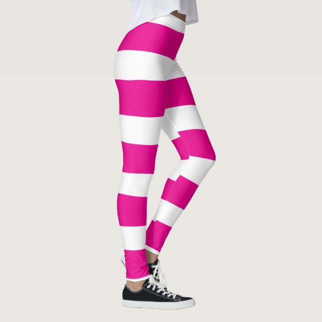 Leggings Des bandes inégales en Magenta et Blanc (Droite)