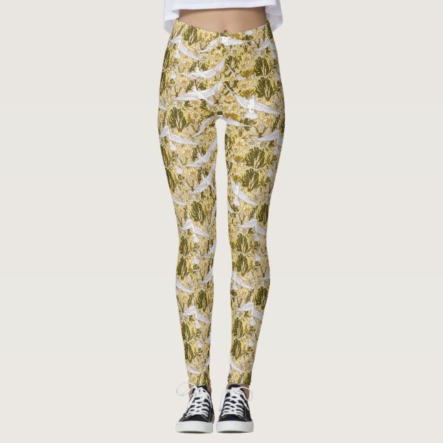 Leggings Des colombes exquises contre l'illustration floral (Devant)