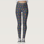 Leggings Des Nepènes Plantes carnivores et des Traps de Vol<br><div class="desc">Comprend un motif de plantes carnivores avec des illustrations de népenthes ou plantes de lanceurs et venus pièges volants dans des pots de fleurs entourés de mouches et mis contre un arrière - plan bleu marine.</div>