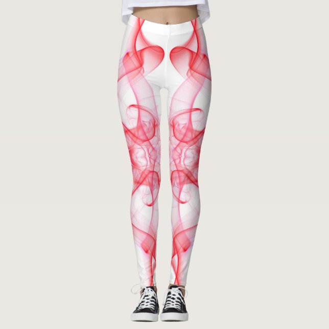 Leggings Des panaches de fumée rouge sur blanc (Devant)