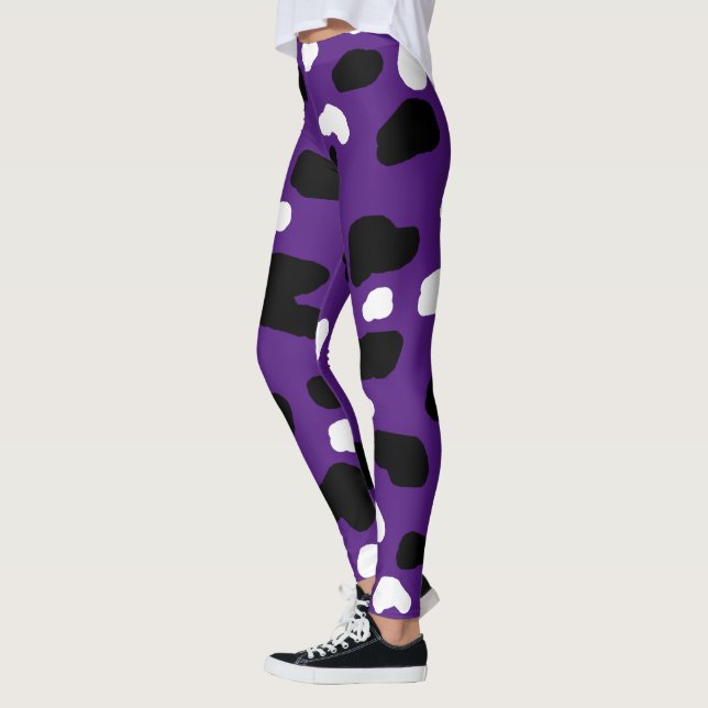 Leggings Des Spots De Vache Sur Violet, (Gauche)