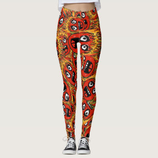 Leggings Des visages de dessins animés chaotiques et enflam