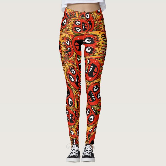 Leggings Des visages de dessins animés chaotiques et enflam (Devant)