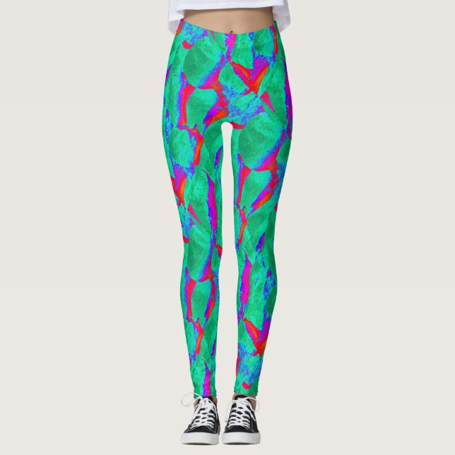 Leggings design abstrait audacieux rouge vert (Devant)