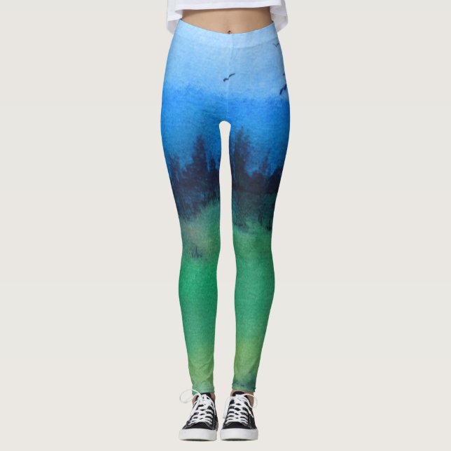 Leggings design abstrait contemporain coloré du paysage (Devant)