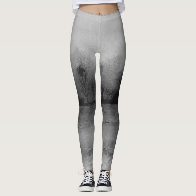 Leggings design abstrait contemporain noir et blanc (Devant)