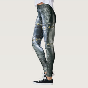 Leggings Design abstrait de l'armure en cuir noir