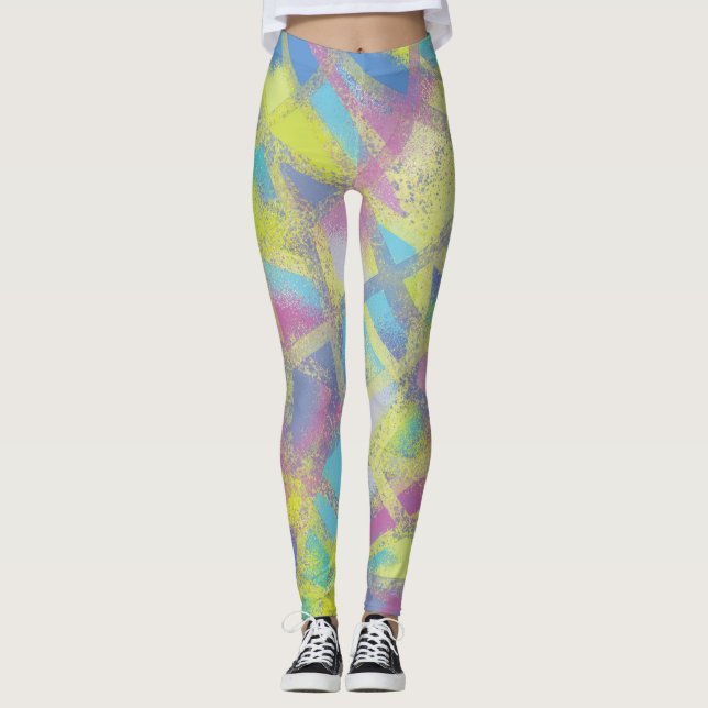 Leggings Design abstrait en bleu violet jaune (Devant)