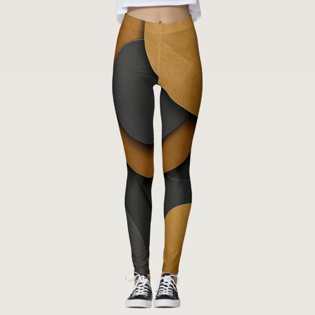 Leggings Design abstrait géométrique noir et or de luxe (Devant)