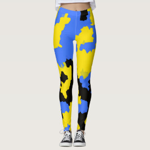 Leggings Design Abstrait Jaune Bleu Noir Motif moderne