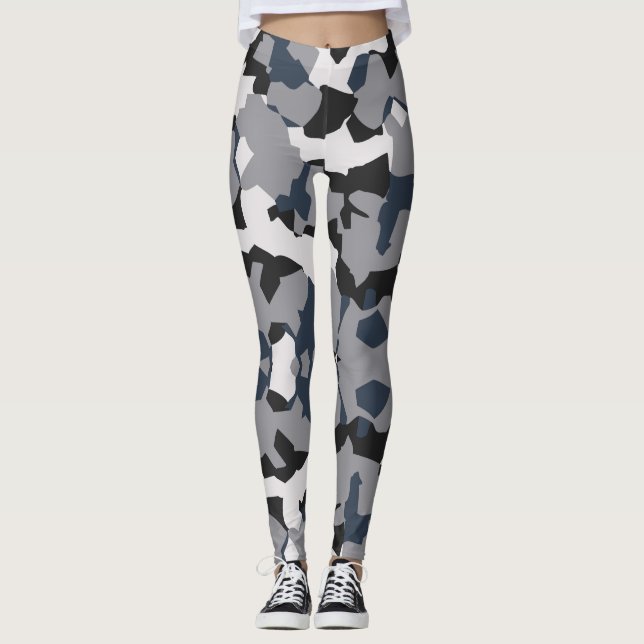 Leggings Design abstrait noir, gris et blanc (Devant)