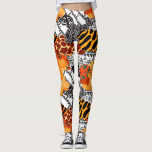 leggings design animalier blanc et orange