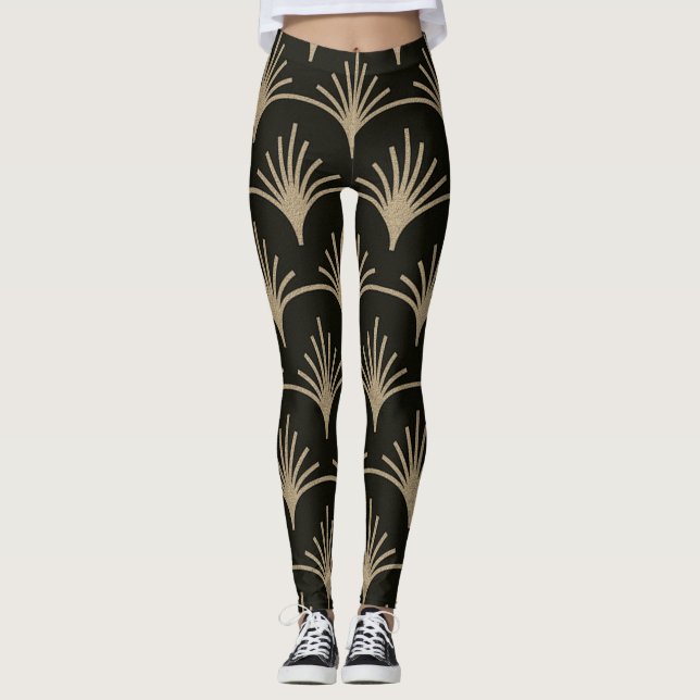 Leggings design Art Déco Brown et Biege (Devant)