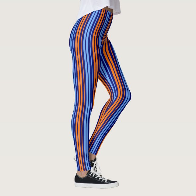 Leggings Design Bandes Verticales Cyan Orange Marine   (Droite)
