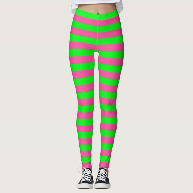 Leggings Design de bandes rose et verte (Devant)