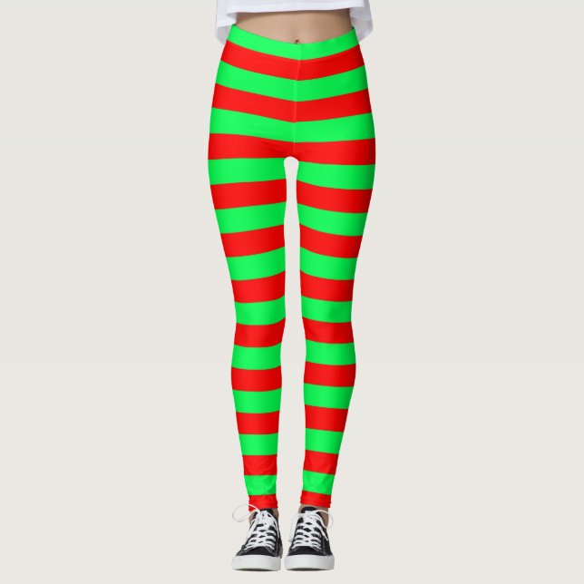 Leggings Design de bandes rouge et verte (Devant)