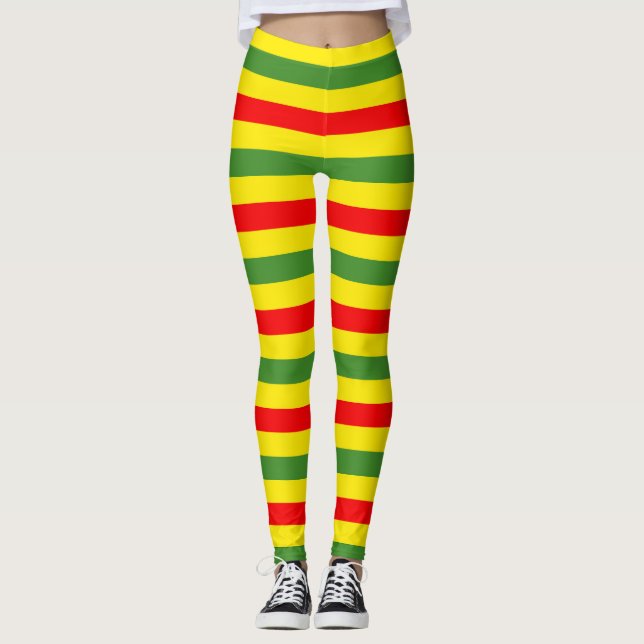 Leggings Design de rayures rouges jaunes vertes (Devant)