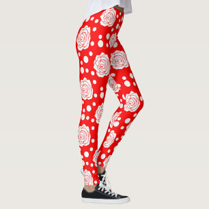 Leggings Design d'illustrations florales Pois en rouge blan