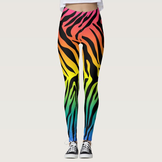 Leggings Design d'impression de peau de tigres arc-en-ciel  (Devant)