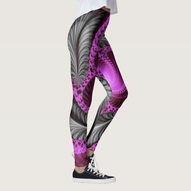 Leggings design élégant du grey pink flower fractal art (Droite)