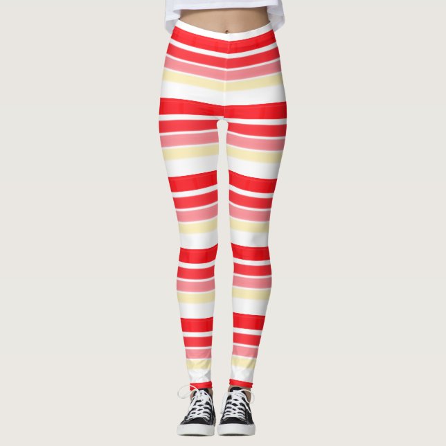 Leggings Design Élégant En Bande Rouge Et Rose (Devant)