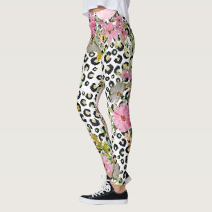 Leggings Design Empreinte de léopard et floral élégant