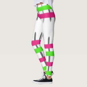 Leggings Design En Gris Rose Et Vert