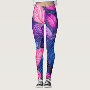 Leggings Design Feuille bleu pourpre courbé