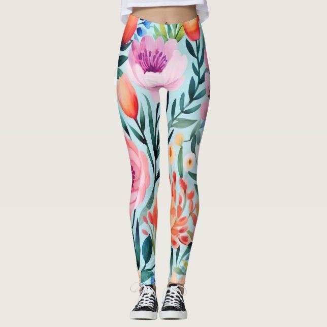 Leggings design fleuri d'été coloré (Devant)