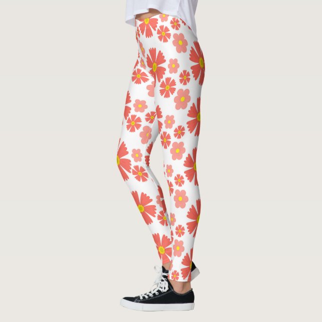Leggings Design floral rose gras sur base blanche propre (Gauche)