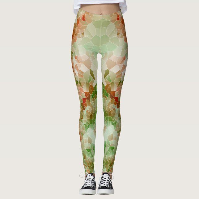 Leggings Design géométrique en cristal orange vert et foncé (Devant)