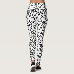 Leggings Design Moderne à Motif Galet Craquelé Noir et Blan