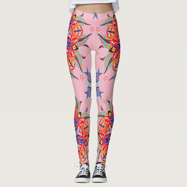 Leggings Design Motif Abstrait ( rose pâle ) (Devant)
