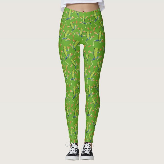 Leggings Design Motif de grenouilles à arbre vert (Devant)
