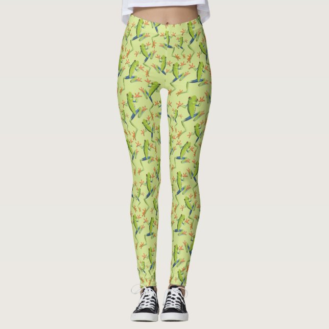 Leggings Design Motif de grenouilles à arbre vert (Devant)
