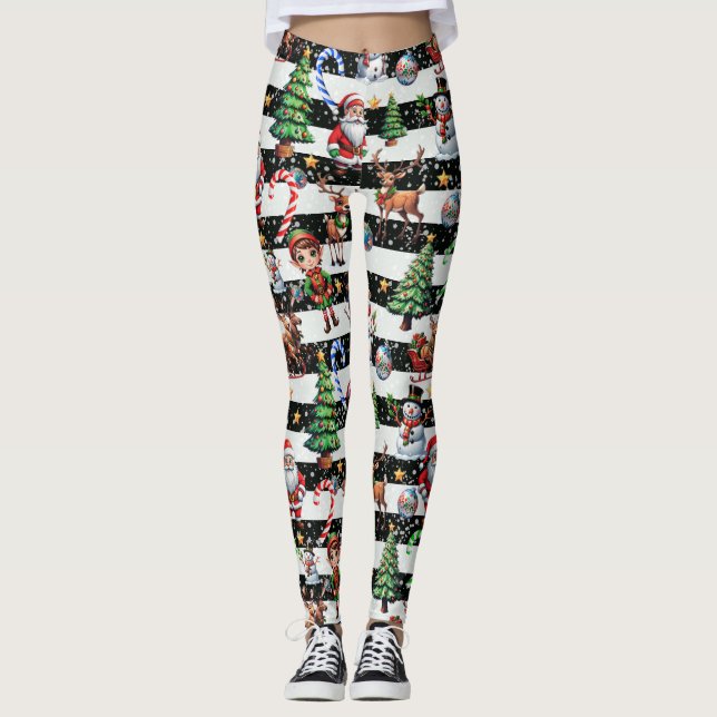 Leggings Design Motif décoratif des rayures de Noël (Devant)