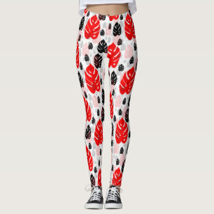 Leggings Design Motif d'illustration de feuille noire rouge