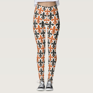 Leggings Design Motif Orange noir baroque Fleur-de-lis