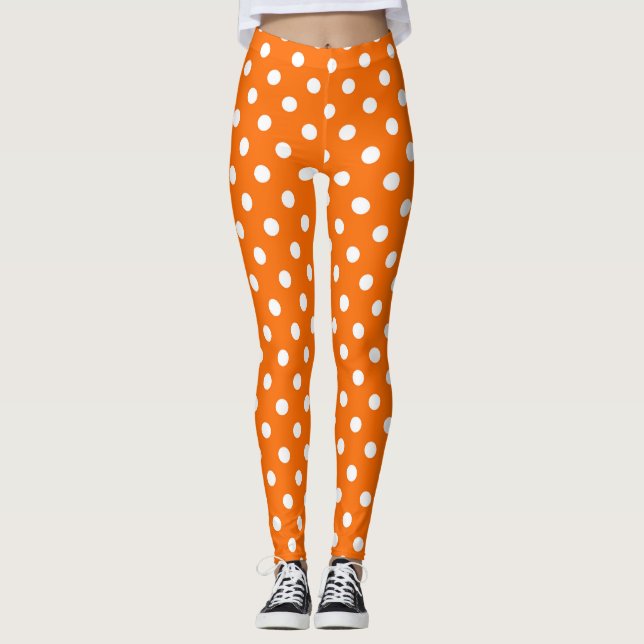 Leggings Design Pois blanc orange (Devant)