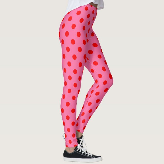 Leggings Design Pois rouge sur rose (Créateur téléchargé)